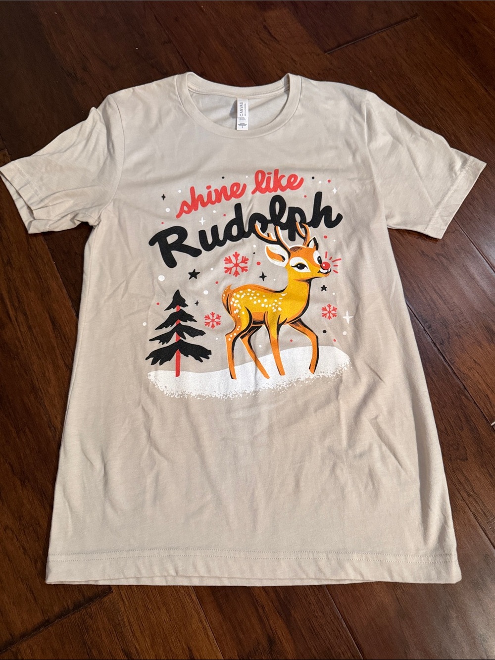 Bella Canvas Beige 'Shine Like Rudolph' Holiday Graphic Tee